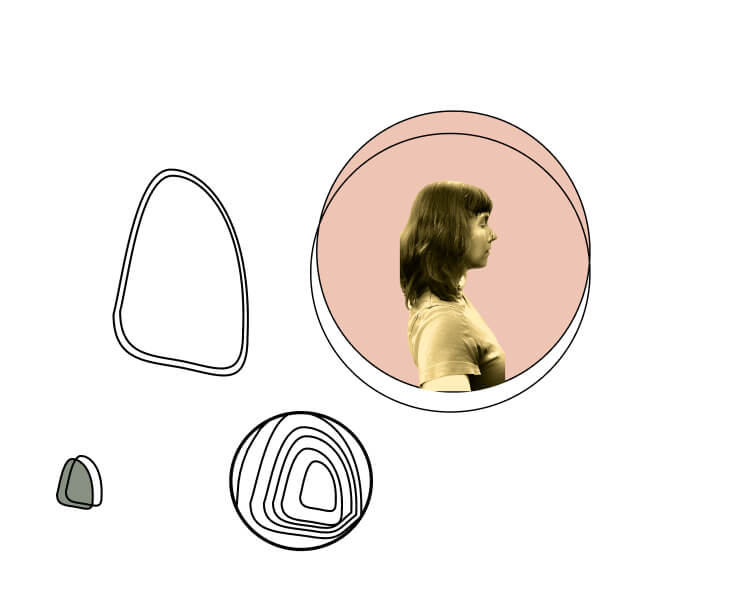 Minimalist organic shapes and a small profile image of sara mckee.